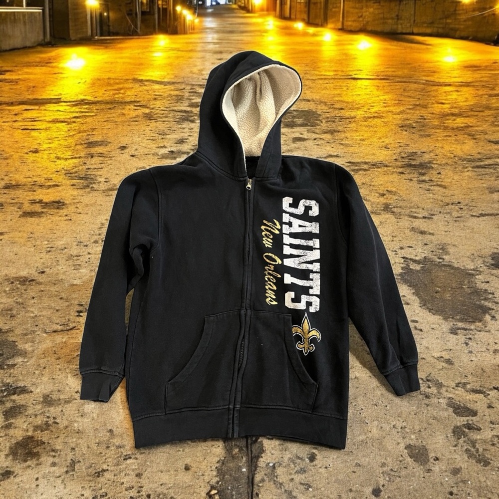 NFL New Orleans Saints Youth XL Full Zip Hoodie Sherpa Hood Black Sweatshirt